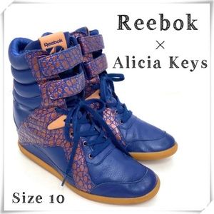 Reebok Alicia Keys Leather High Top Boot Wedge Sneakers in Blue Bronze Size 10